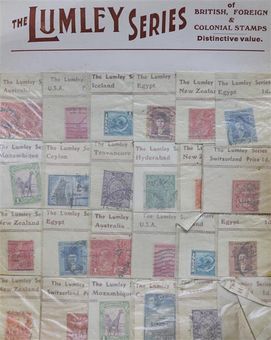 A collection of All World Stamps, on Lumley series cards, together with loose stamps, some in blocks